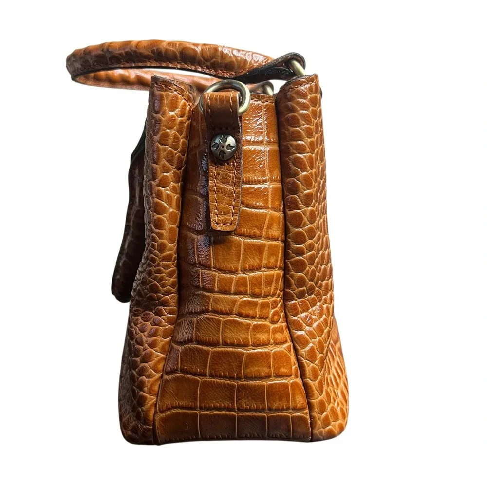 Patricia Nash Cognac Brown Crocodile Embossed Satchel Handbag & Pouch Crossbody